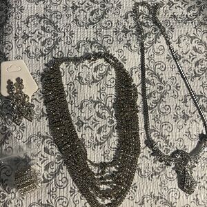 Elegant Crystal Costume Silver Jewelry Set - Four Piece